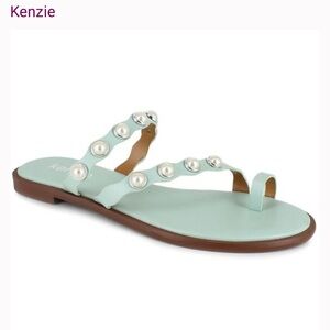 Kenzie Womens Maltese Green Open Toe Slip On Casual Slide Sandals Flats New